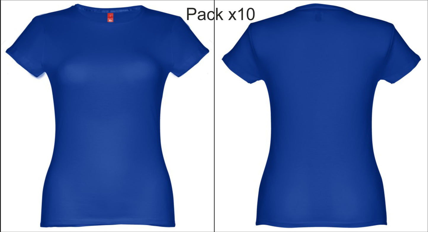 Pack de 10 t-azuis femininas para staff de eventos ou feiras