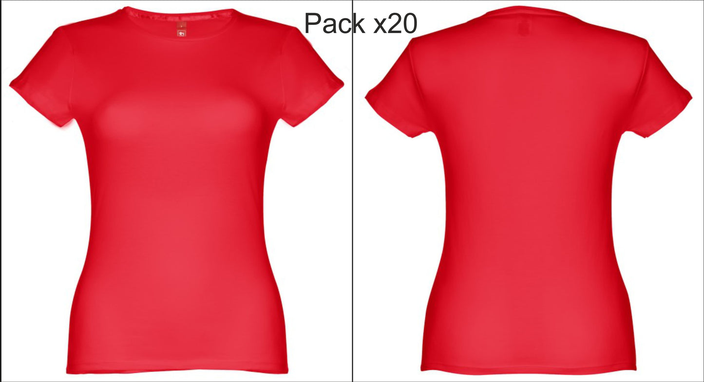 Pack de 20 t-shirts vermelhas femininas para staff de eventos ou feiras