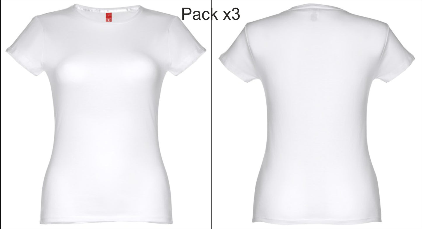 T-shirts femininas brancas em pack de 3 unidades para personalização de design frente e costas