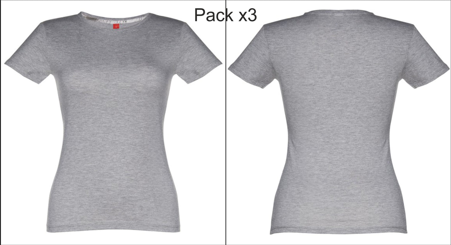 3 T-shirts femininas cinzentas personalizadas para grupos ou fardas