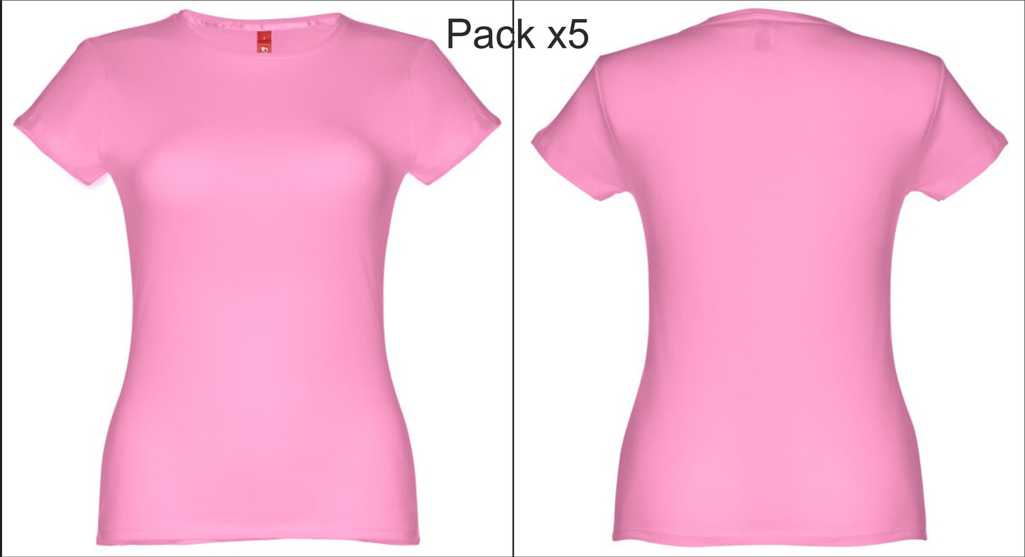 Pack de 5 t-shirts cor de rosa femininas em algodão premium personalizável