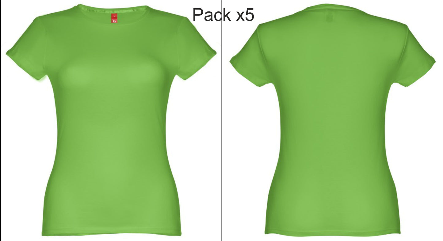 T-shirts verdes femininas em pack de 5 unidades para personalização de eventos desportivos