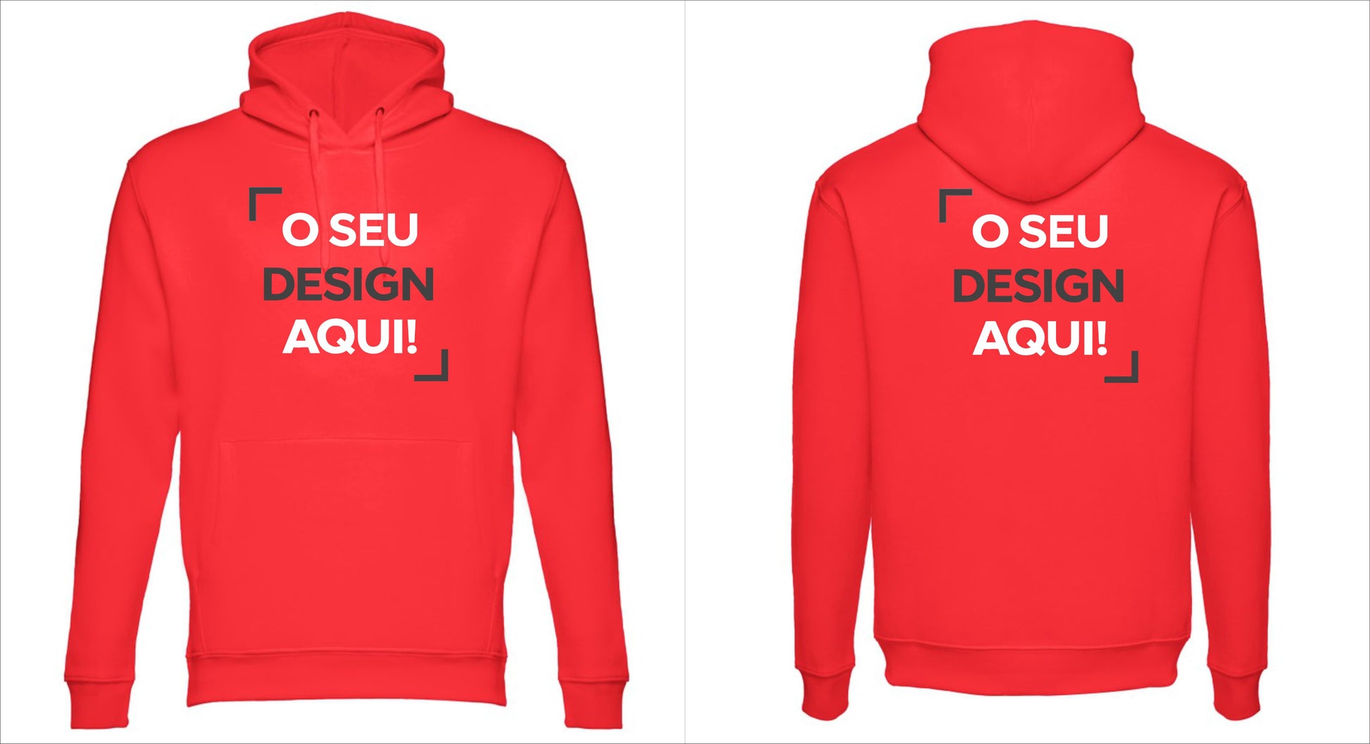 Hoodie vermelho personalizado com pré-visualização de design na frente e nas costas - vesteme.com