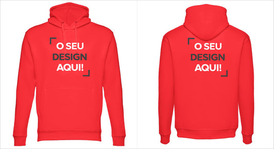 Hoodie vermelho personalizado com pré-visualização de design na frente e nas costas - vesteme.com