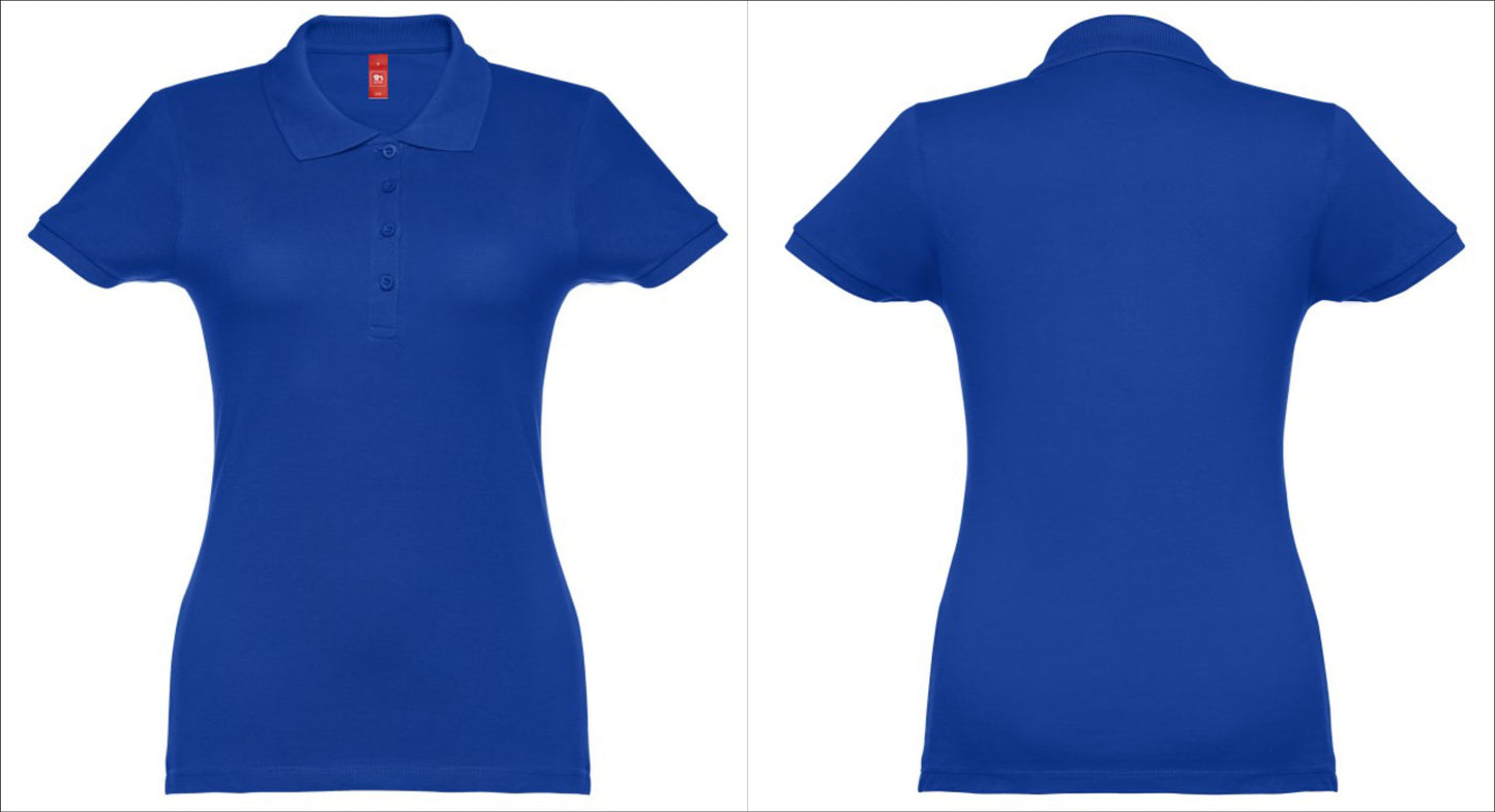 Polo feminino azul real personalizado para empresas com logótipo ou design