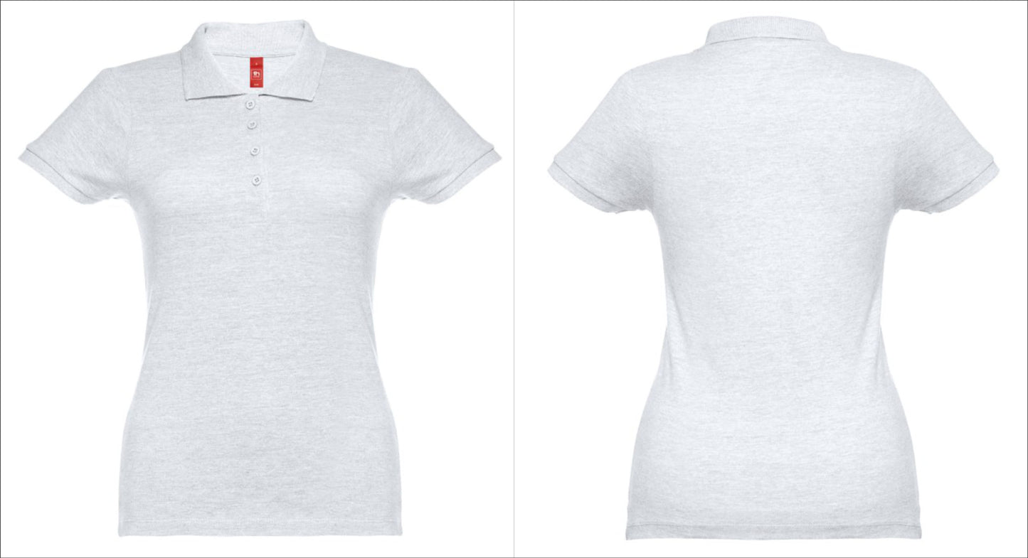 Polo branco matizado feminino personalizado ideal para uniformes e equipas