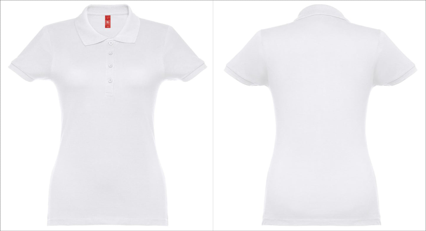 Polo feminino branco personalizado com impressão de logotipo