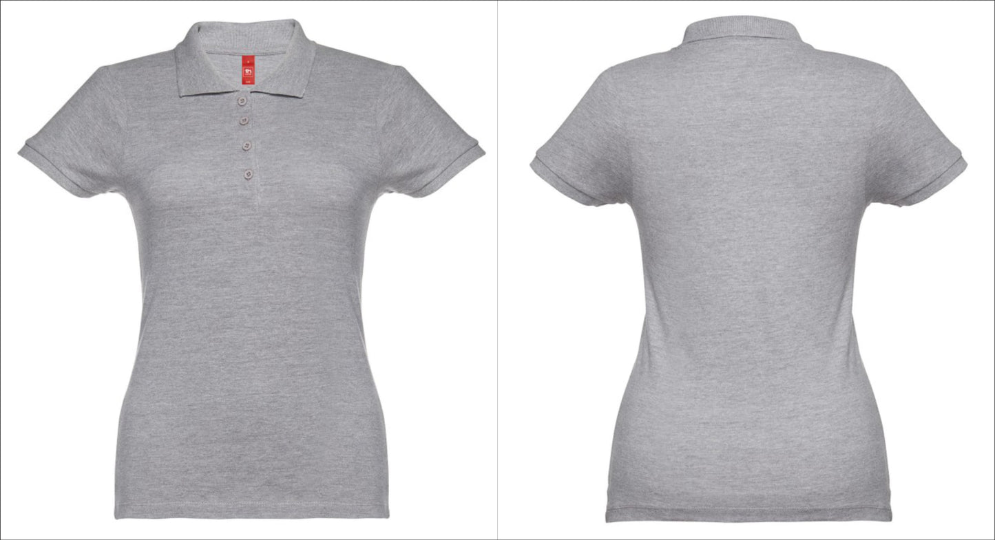 Polo feminino cinza mesclado personalizável para empresas ou eventos