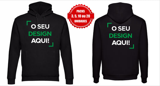 Pack de hoodies personalizados 3, 5, 10 ou 20 unidades com impressão frente e costas