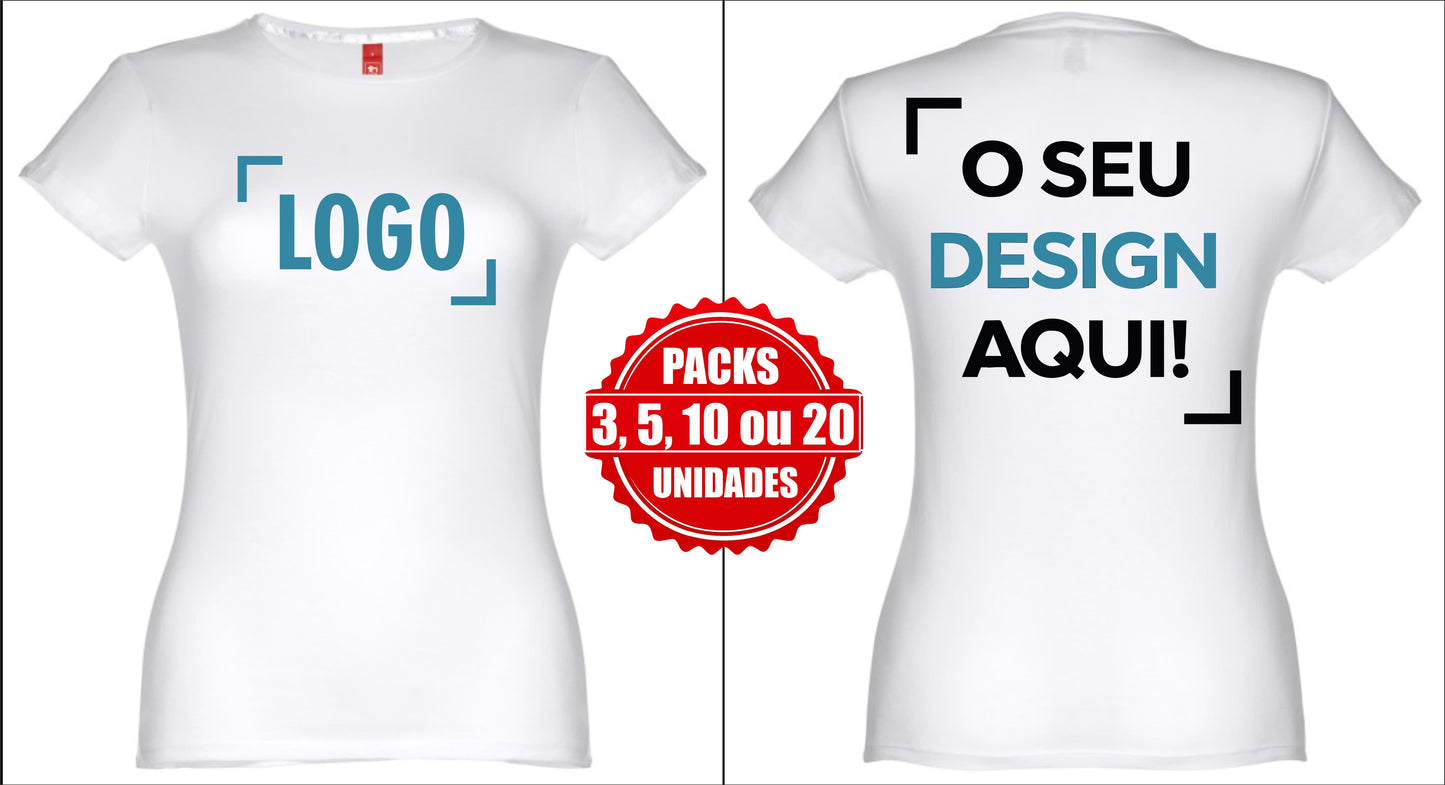 Packs de T-Shirts Personalizadas Femininas com Logo | 3 a 20 Unidades