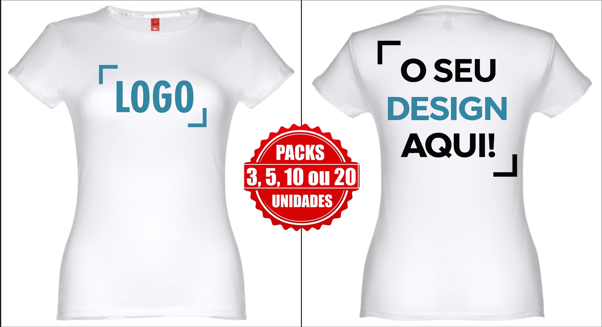Packs de T-Shirts Personalizadas Femininas com Logo | 3 a 20 Unidades