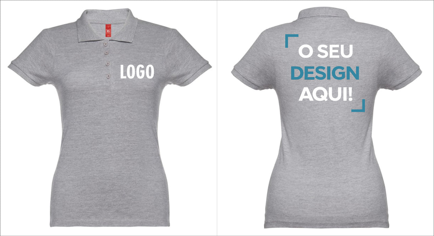 Polo feminino personalizado com logo ao peito e costas para trabalho